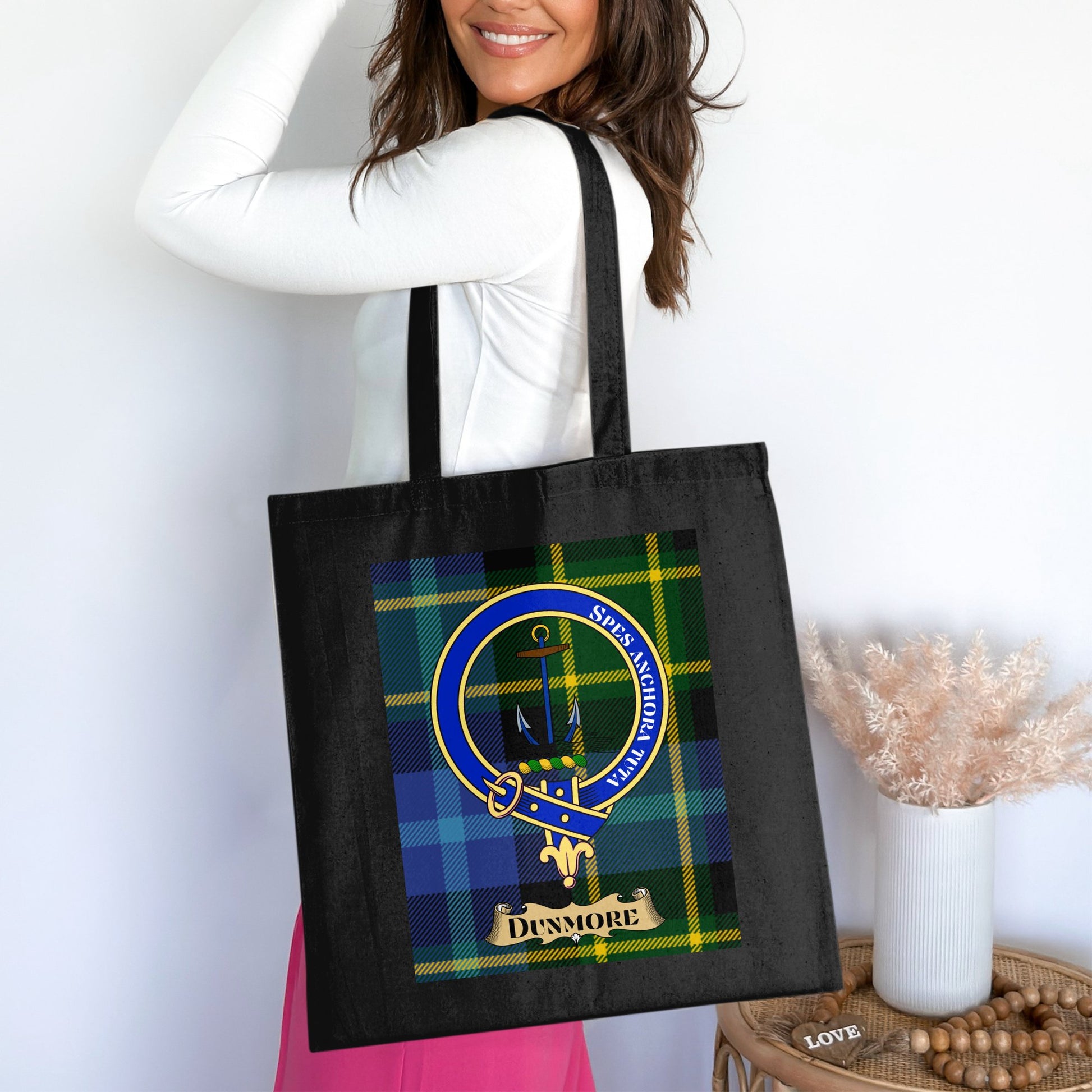 Clan Dunmore Scottish Crest Tartan Tote Bag - Living Stone Gifts