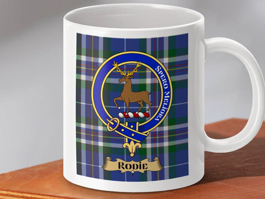Clan Crest Tartan Mug with Deer and Family Name product