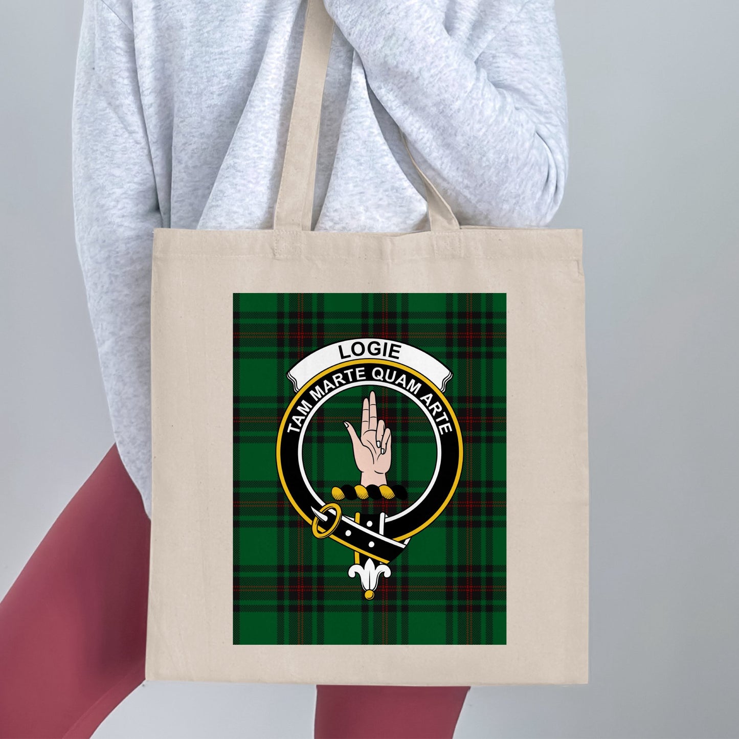 Clan Logie Scottish Crest Tartan Tote Bag - Living Stone Gifts