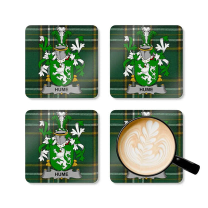 Custom Hume Family Crest Green Plaid Coasters product type