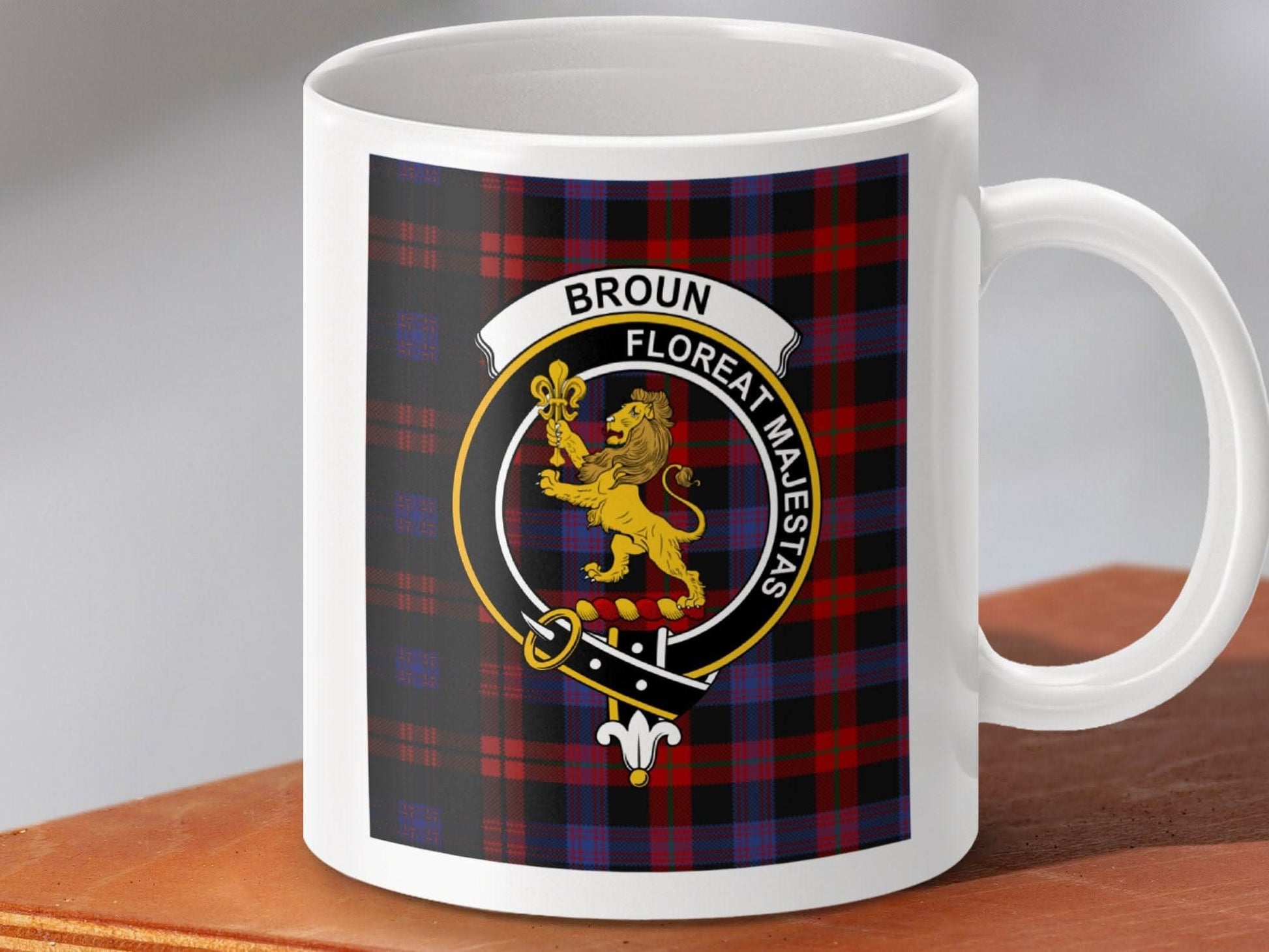 Broun Family Tartan Lion Crest Emblem Mug product