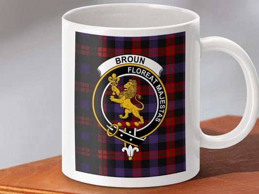 Broun Family Tartan Lion Crest Emblem Mug product