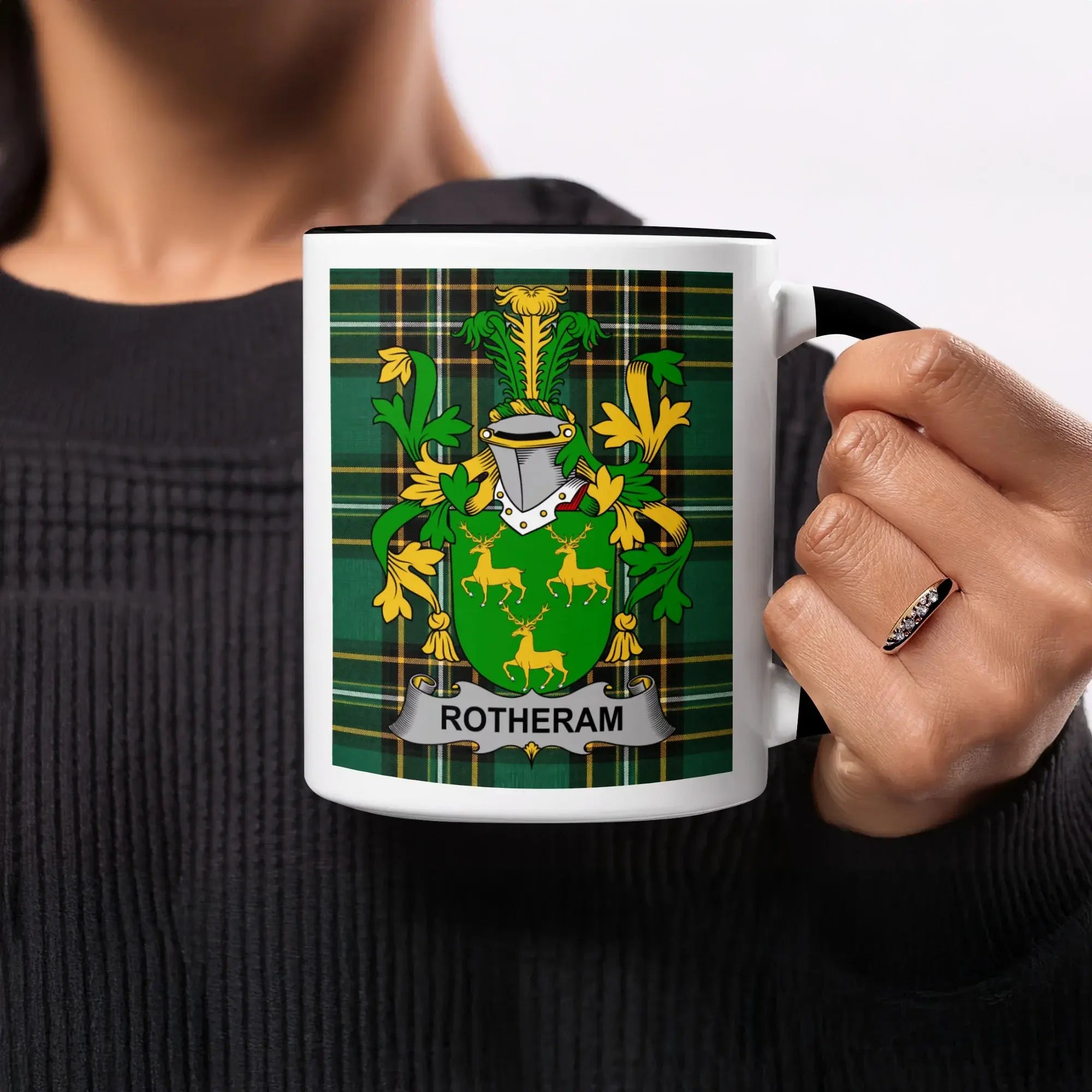 Rotheram Irish heritage mug with black interior and family crest