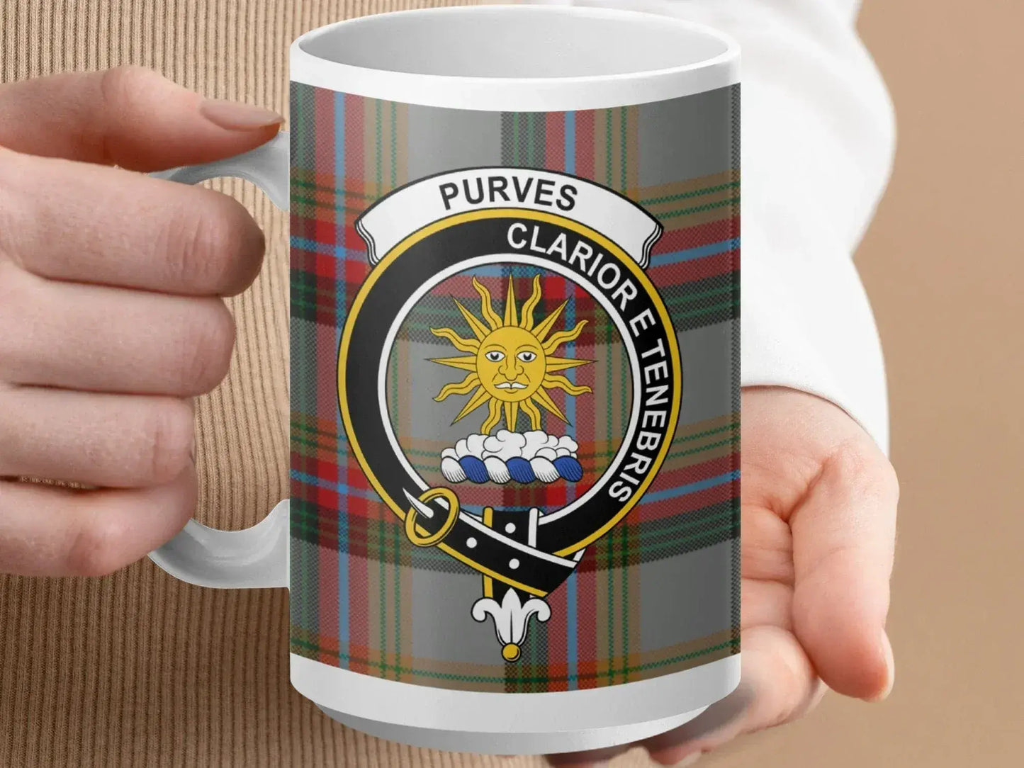 Clarion E Tenebris Purves Clan Crest Tartan Mug product type