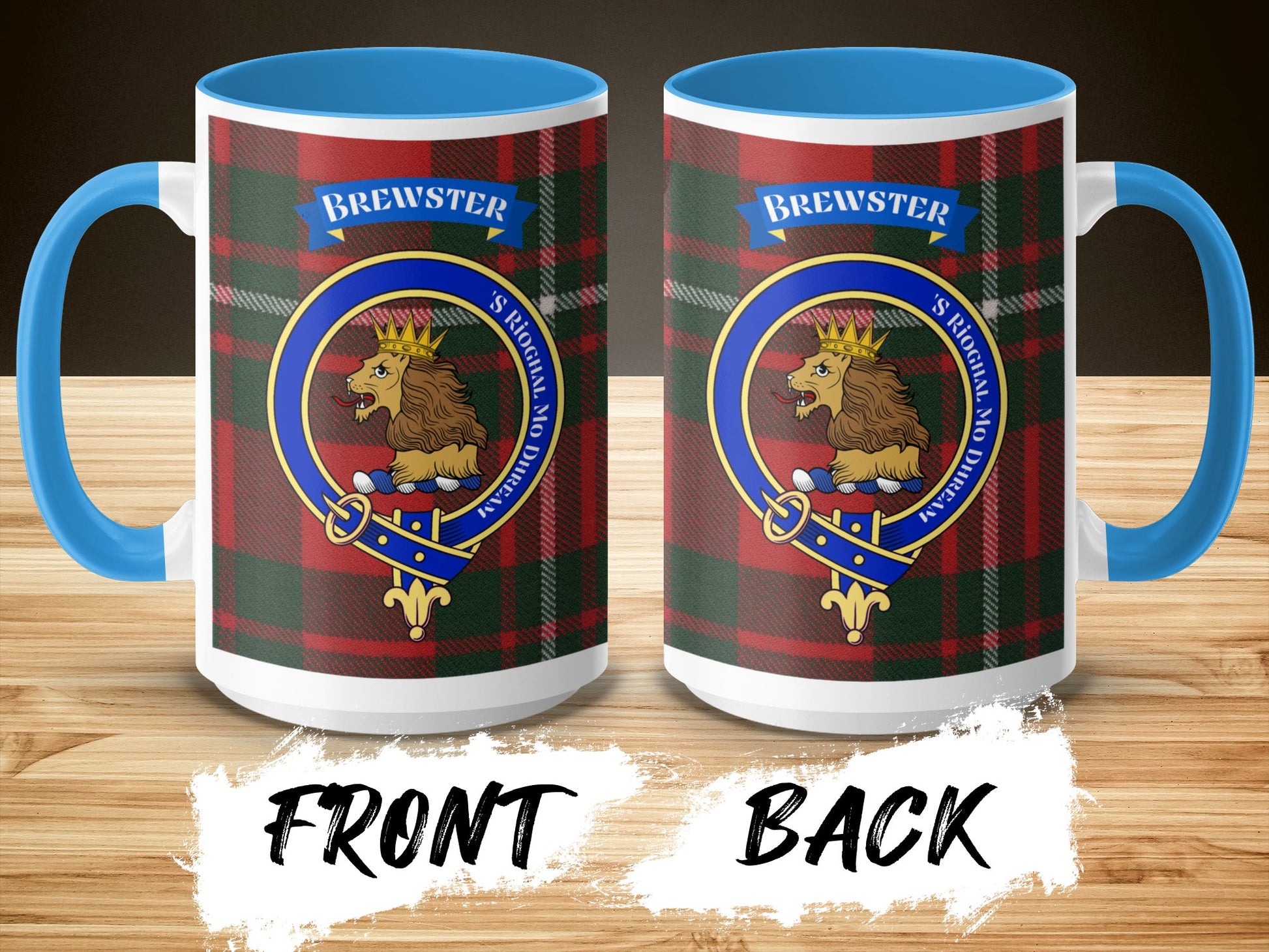 Royal Lion Brewster Family Crest Highland Tartan Mug - Living Stone Gifts