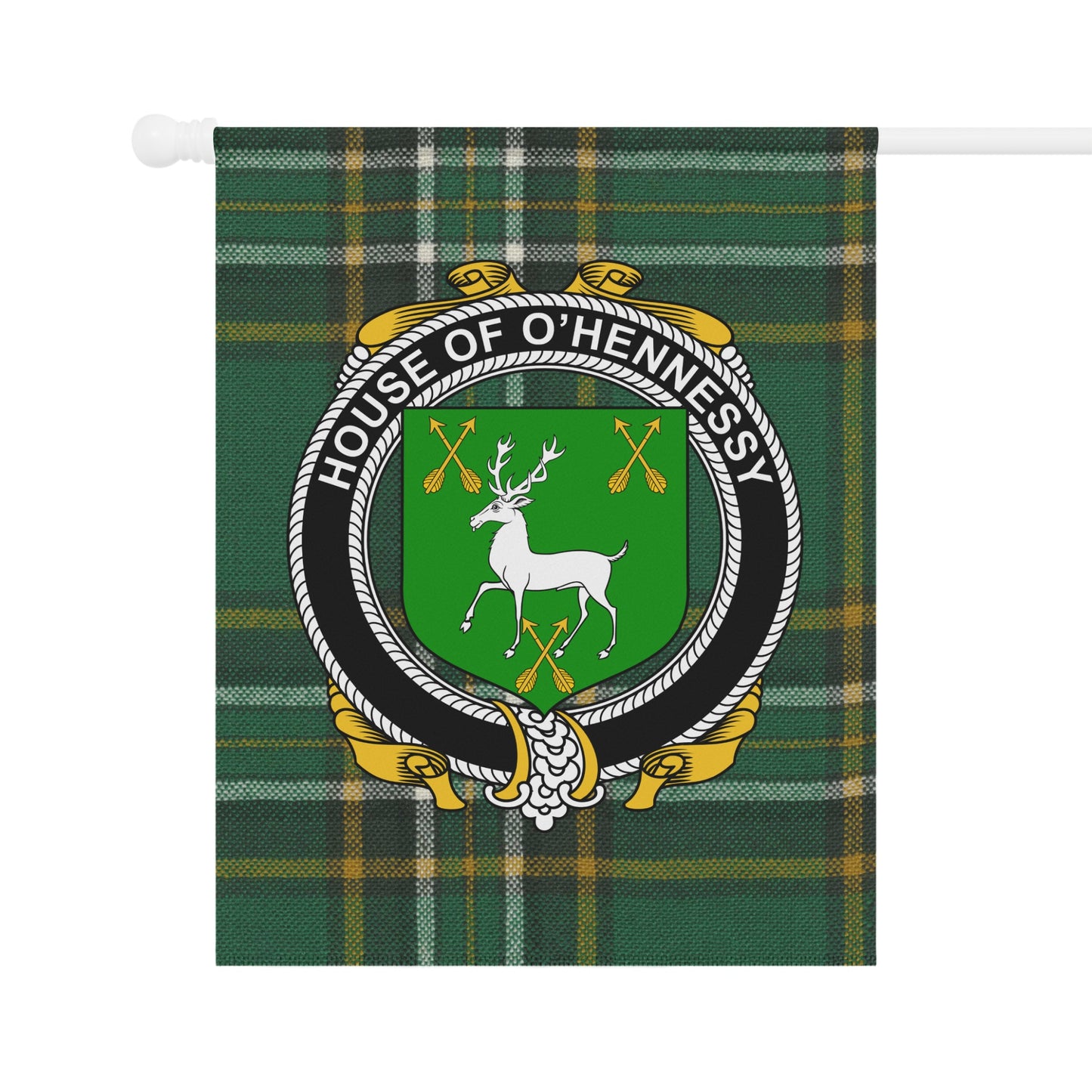 House of O'Hennessy Green Tartan Emblem Flag