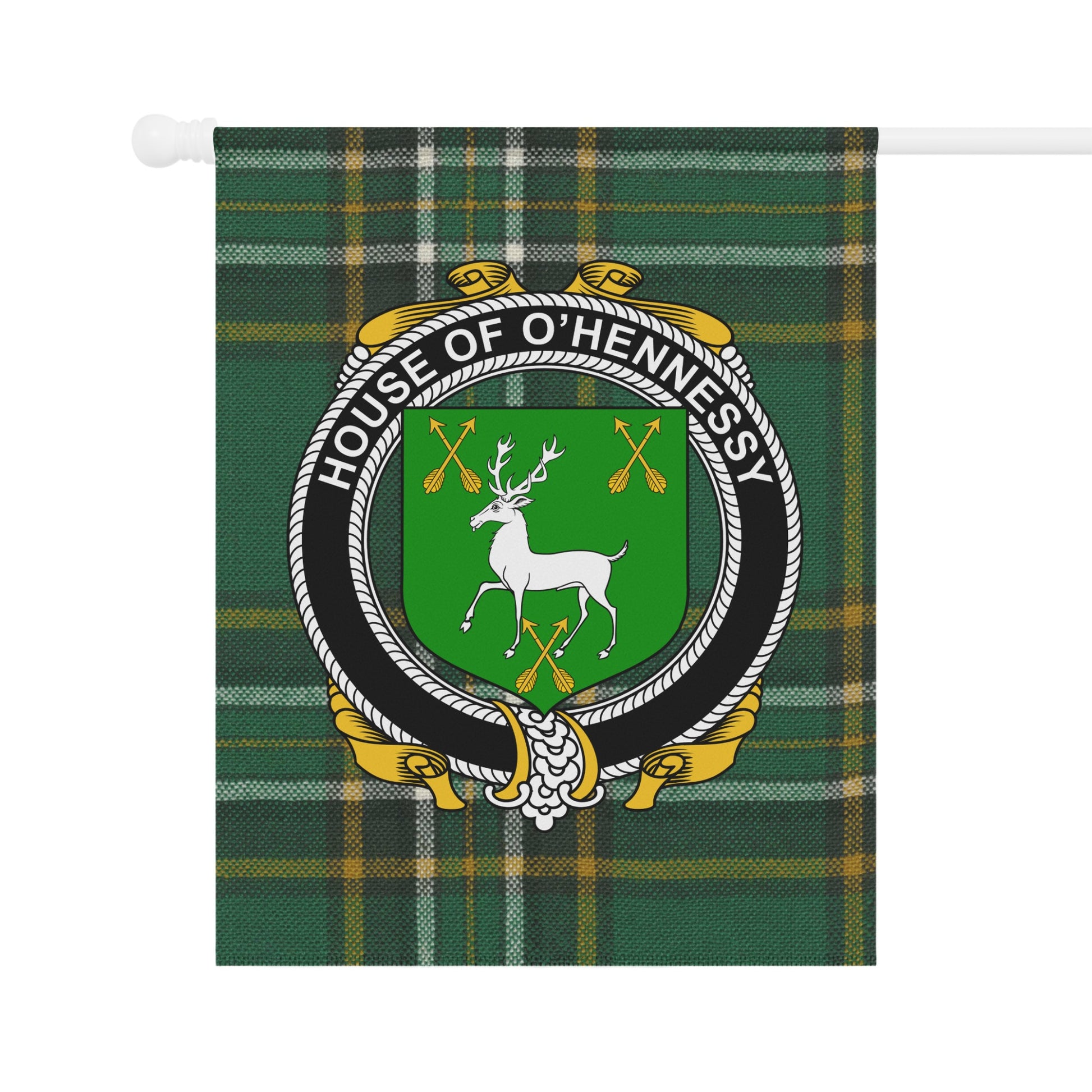 House of O'Hennessy Green Tartan Emblem Flag