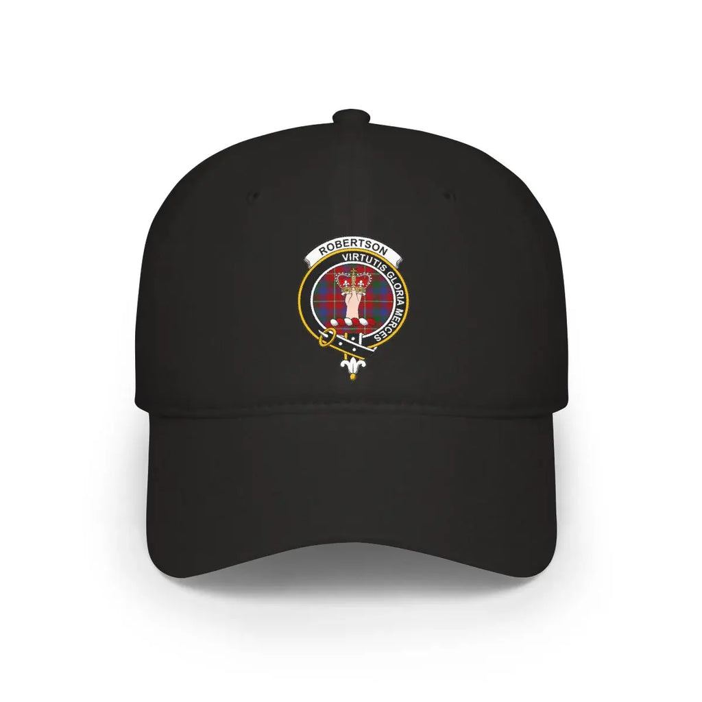 Clan Robertson crest tartan cap in black — low-profile cotton Scottish clan hat