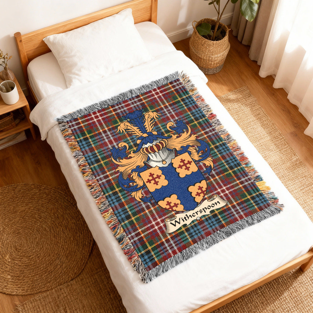 Witherspoon Caledonia tartan heritage woven throw blanket with family shield