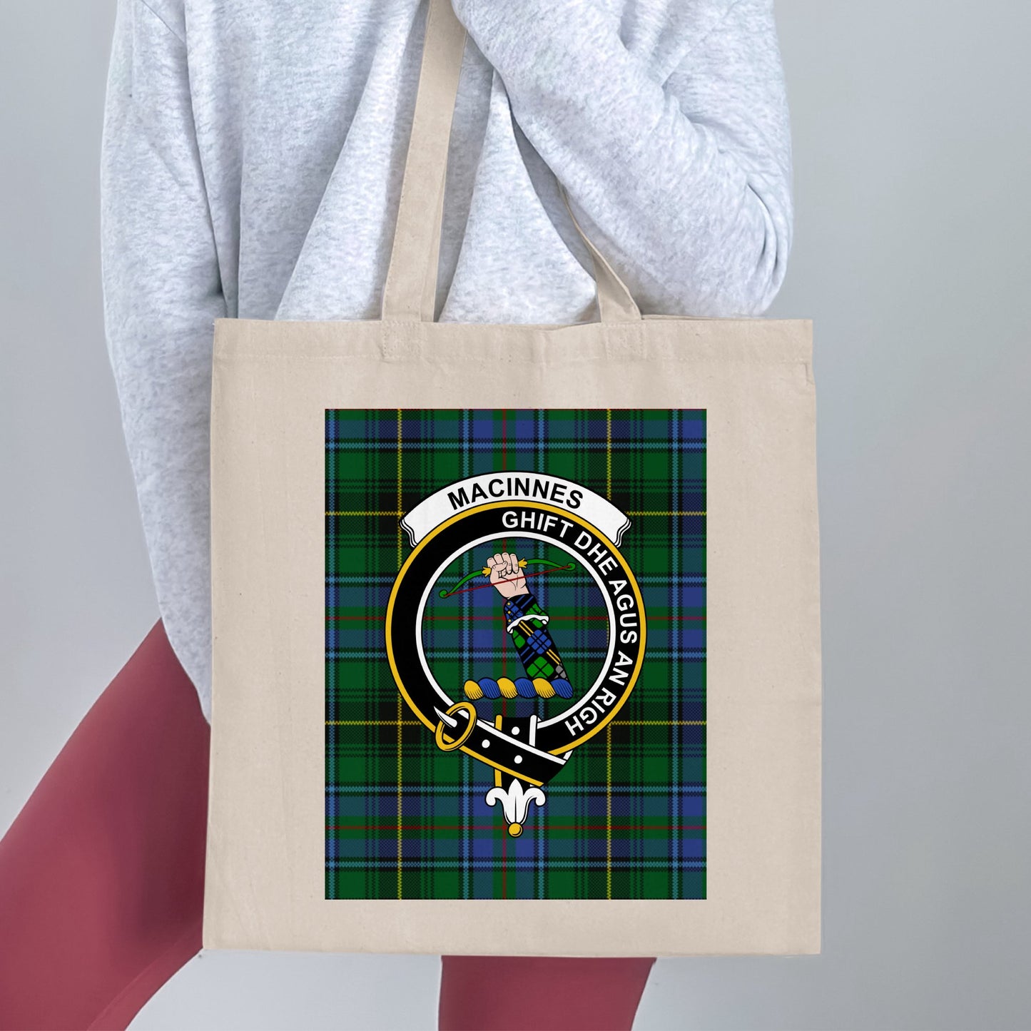 Clan Macinnes Scottish Crest Tartan Tote Bag - Living Stone Gifts