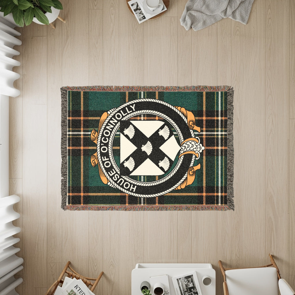 O'Connolly Irish heritage woven throw with family crest emblem