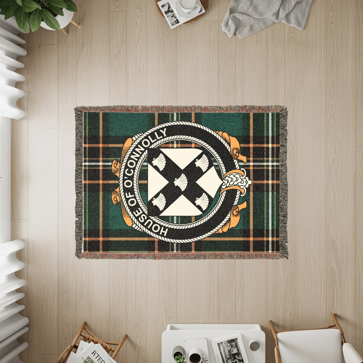 O'Connolly Irish heritage woven throw with family crest emblem