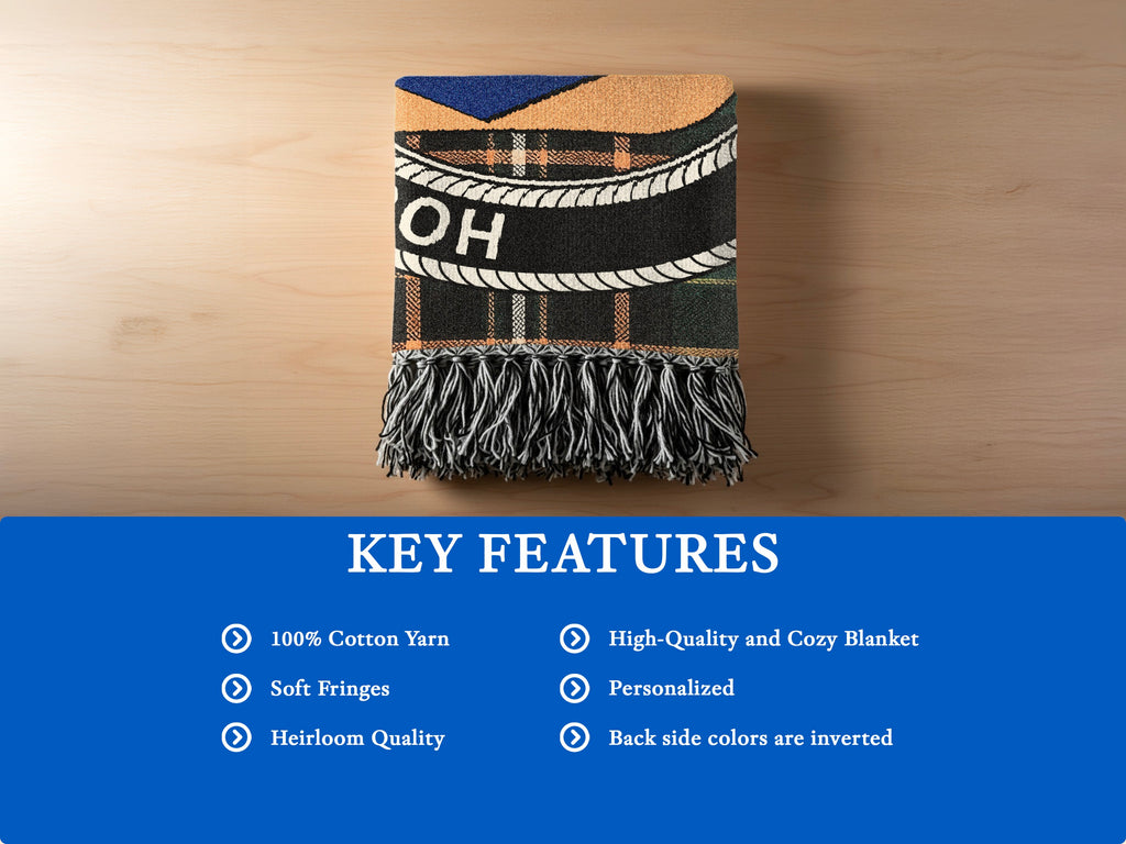 MacCostello cotton woven blanket detail with decorative fringed edges