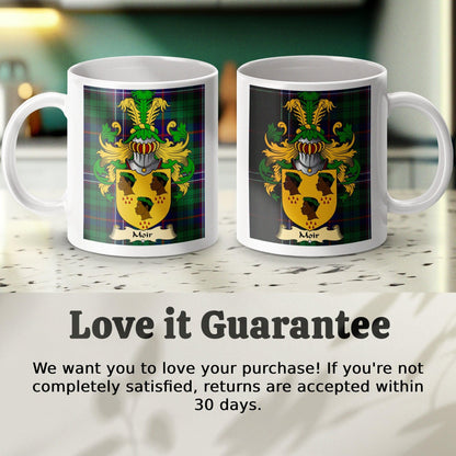 Moir Clan Surname Coat Of Arms Tartan Mug - Celtic Ancestry Gifts