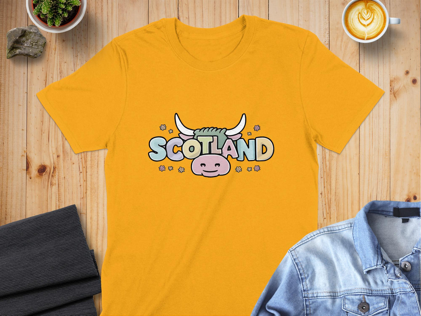 Cute Cartoon Scotland Highland Cow Flowers T-Shirt - Living Stone Gifts