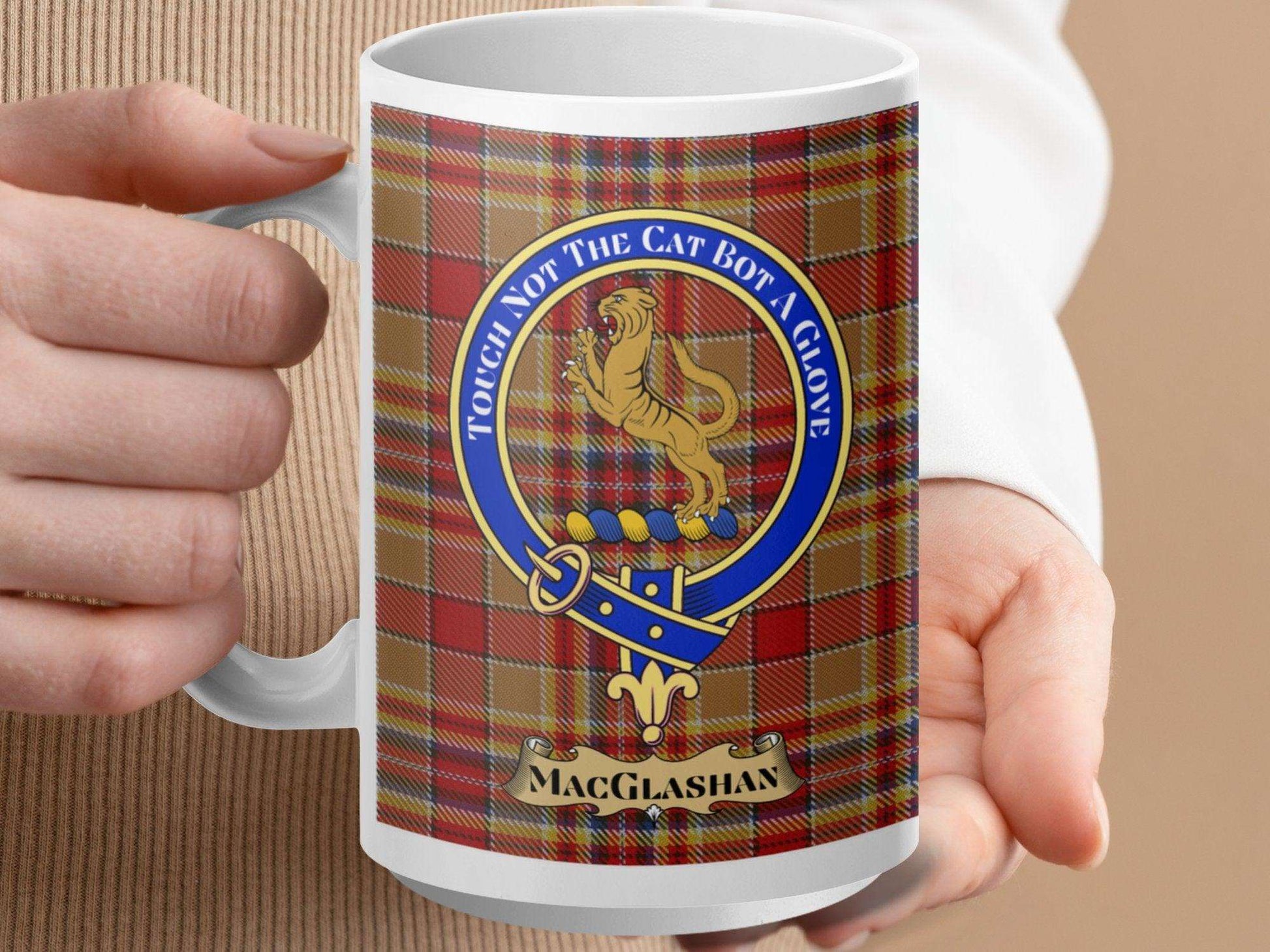 Authentic MacGlashan Clan Crest and Tartan Plaid Mug - Living Stone Gifts