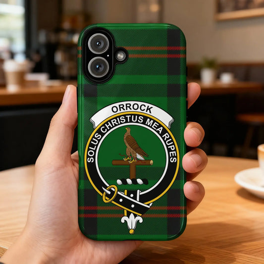 Orrock Clan Tartan Phone Case with Family Crest Design