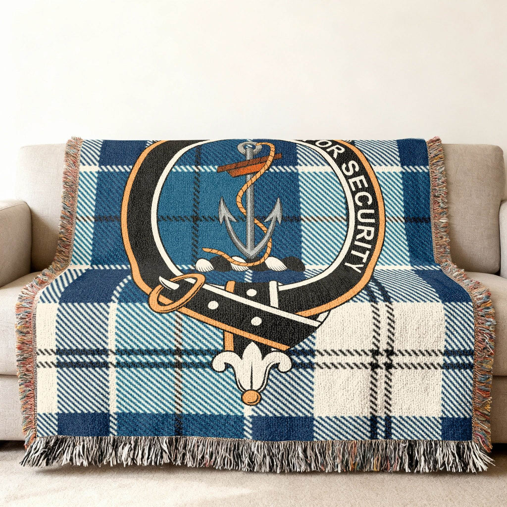 Navy Blue Anchor and Crest Plaid Throw Blanket