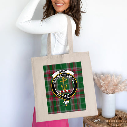 Gray anchor fast anchor scottish tartan tote bag - Living Stone Gifts