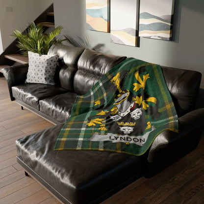 Lyndon Clan Tartan Crest Throw Blanket product