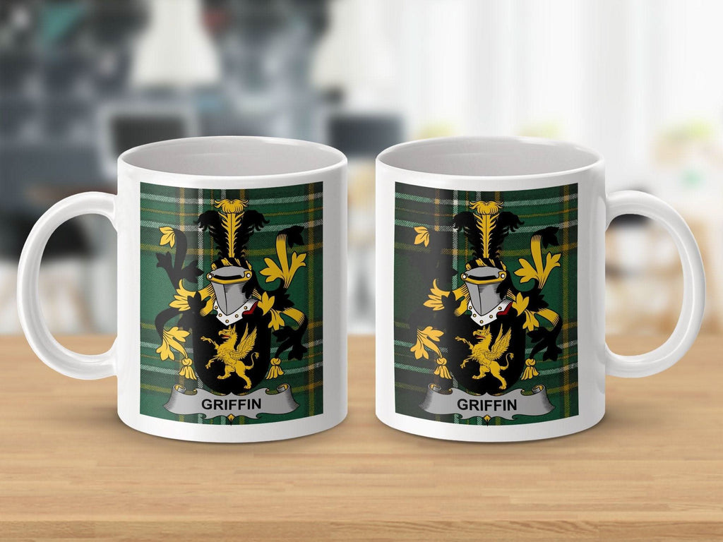 Griffin Surname Family Crest Irish Tartan Mug - Celtic Ancestry Gifts