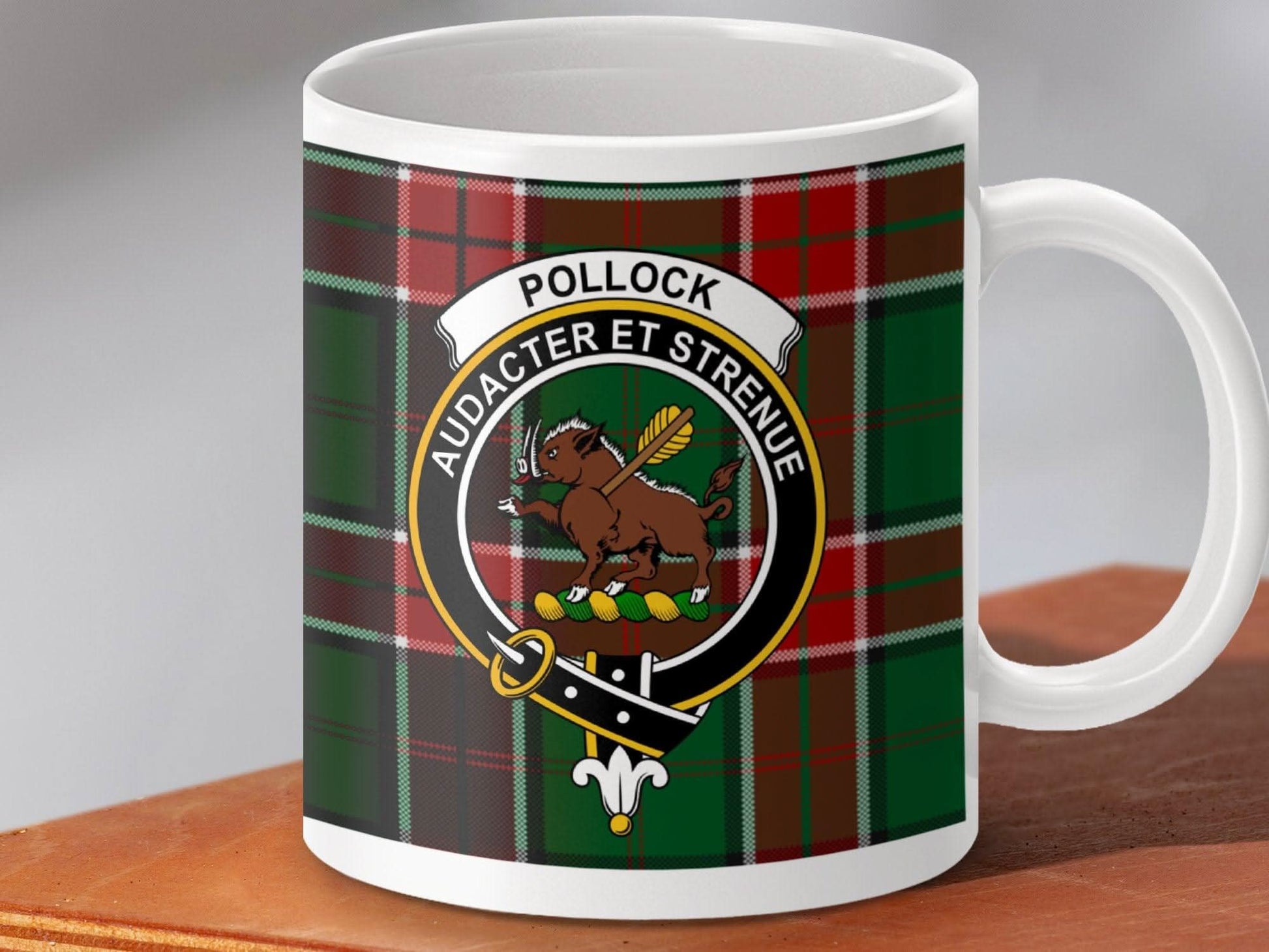 Pollock Crest Tartan Mug Audacter Et Strenue product type
