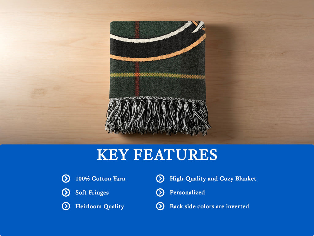 Wauchope blanket features: 100% cotton yarn, soft fringes, heirloom quality and inverted reverse colours
