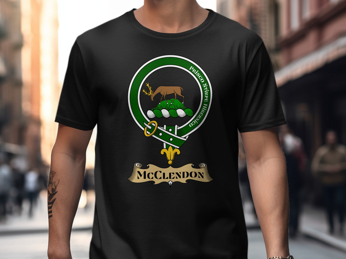 McClendon Scottish clan crest design on Black T-shirt