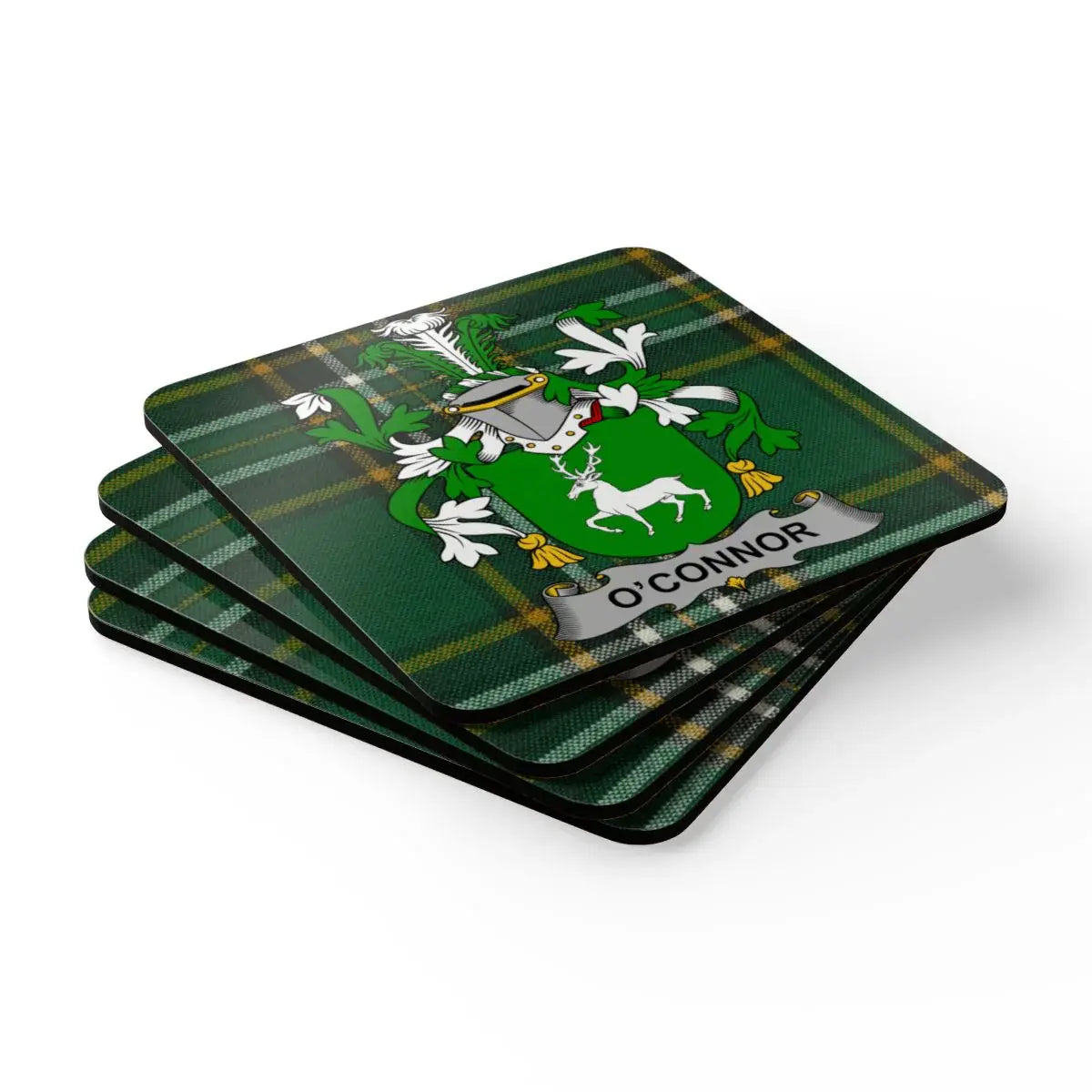 O'Connor Family Crest Green Plaid Coaster Set product