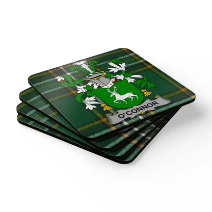 O'Connor Family Crest Green Plaid Coaster Set product