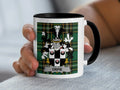 Orpie Irish family crest black accent mug with Irish National Tartan