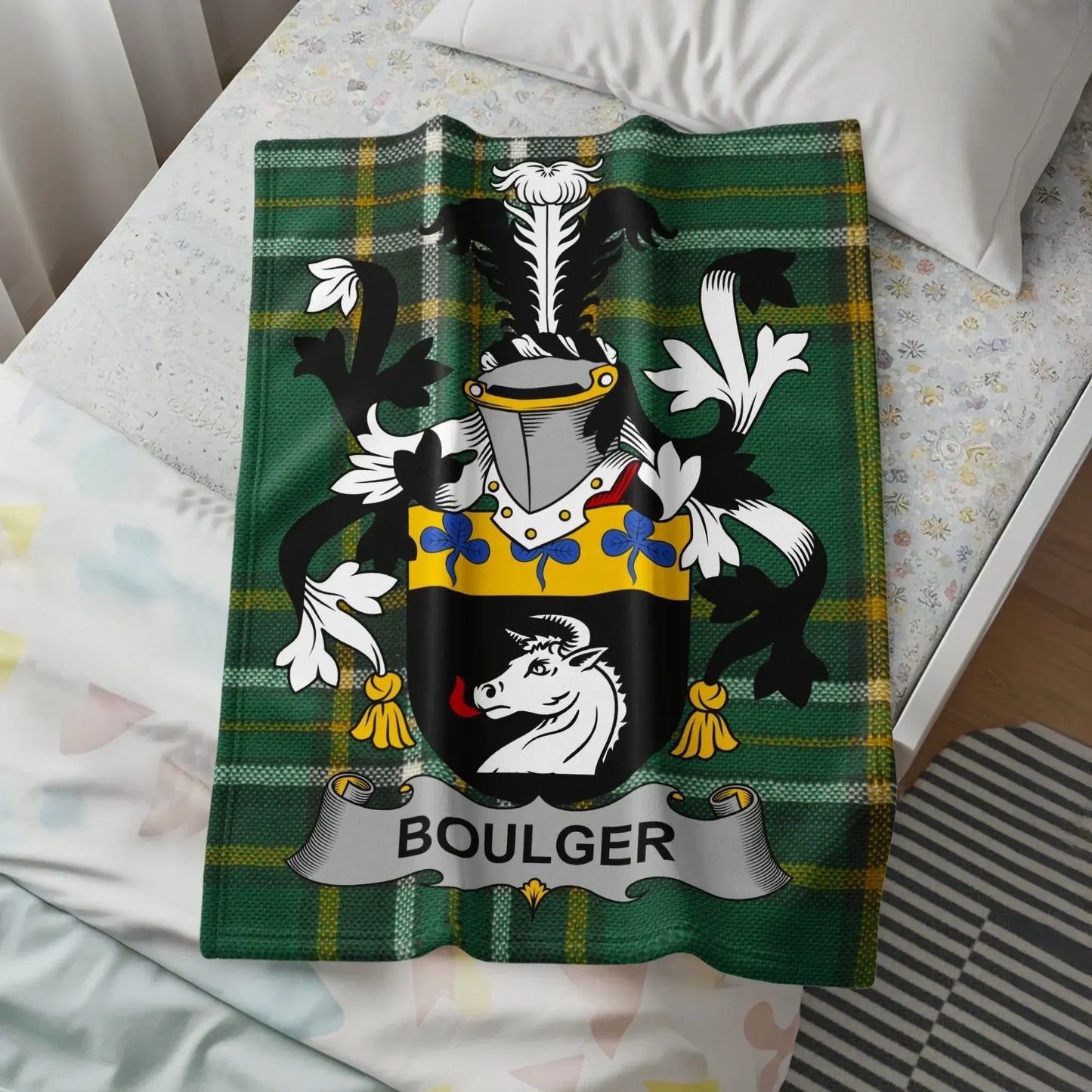 Boulger Family Crest Green Blanket Unique Home Decor product type