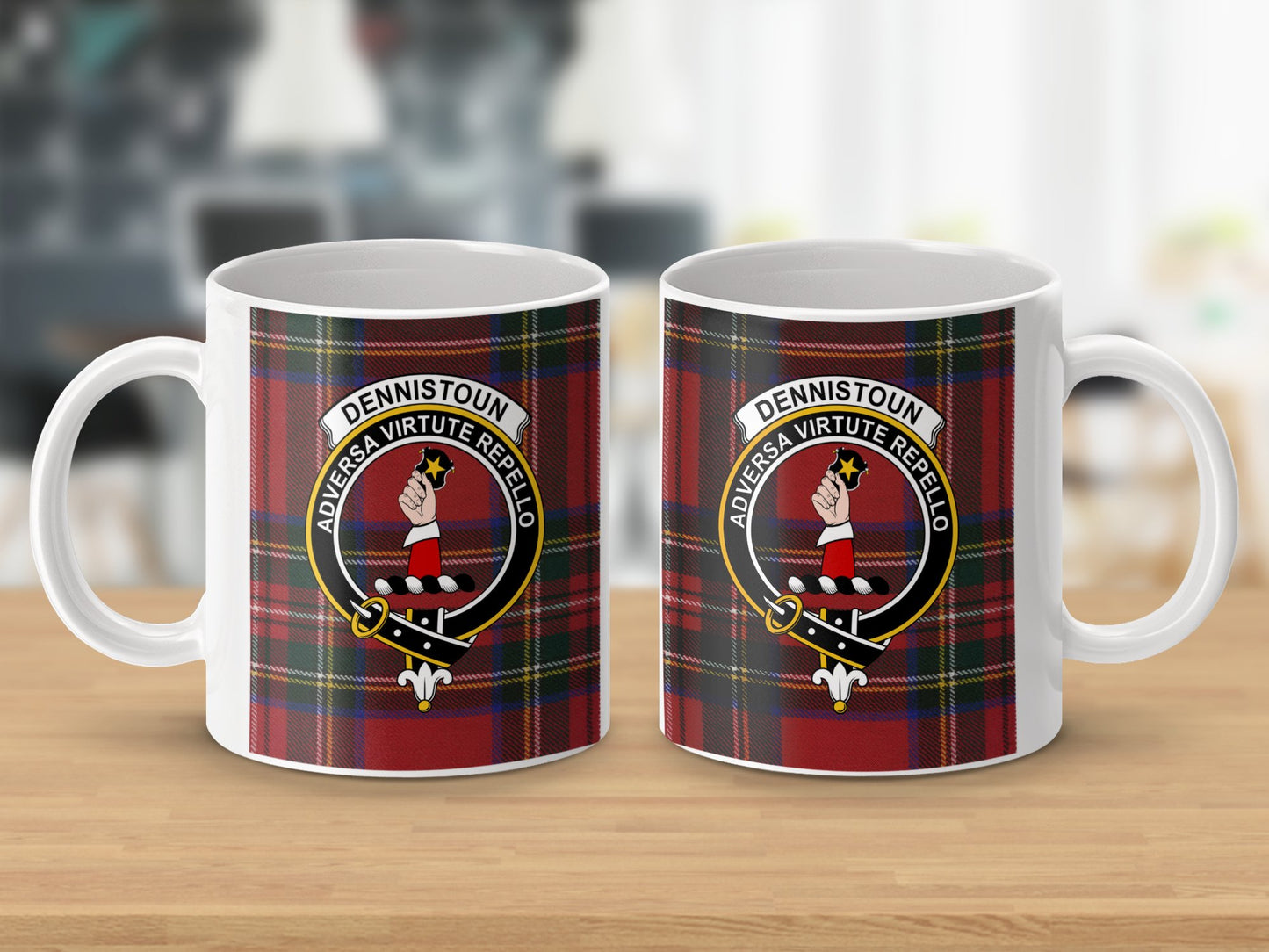 Clan Dennistoun Scottish Tartan Crest Design Mug - Living Stone Gifts