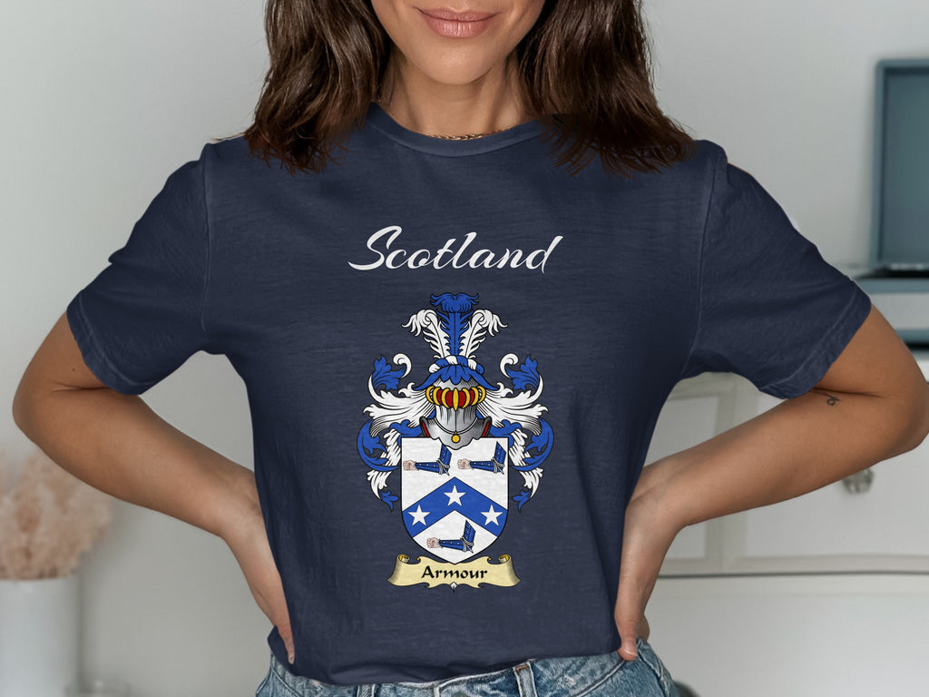 Armour Scottish family shield design on Navy T-shirt