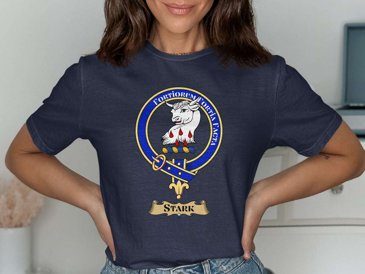 Stark Scottish clan crest design on Navy T-shirt