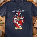 Navy Liddell family shield T-shirt featuring a white diagonal band carrying three black stars