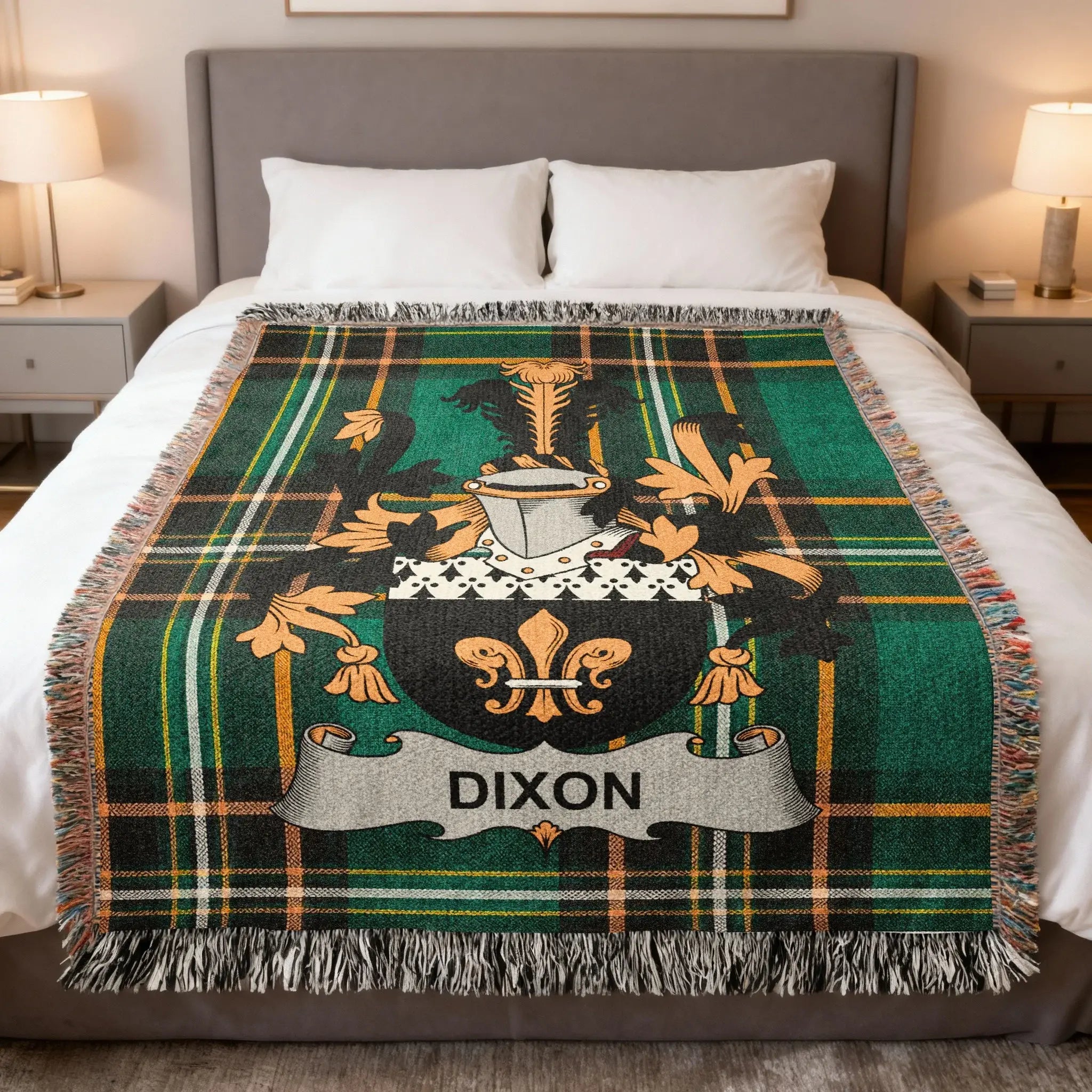 Dixon Family Crest Tartan Plaid Green Blanket product type