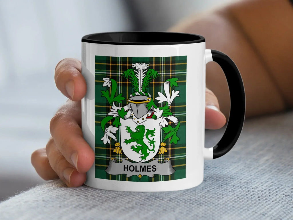 Holmes Irish family crest black accent mug