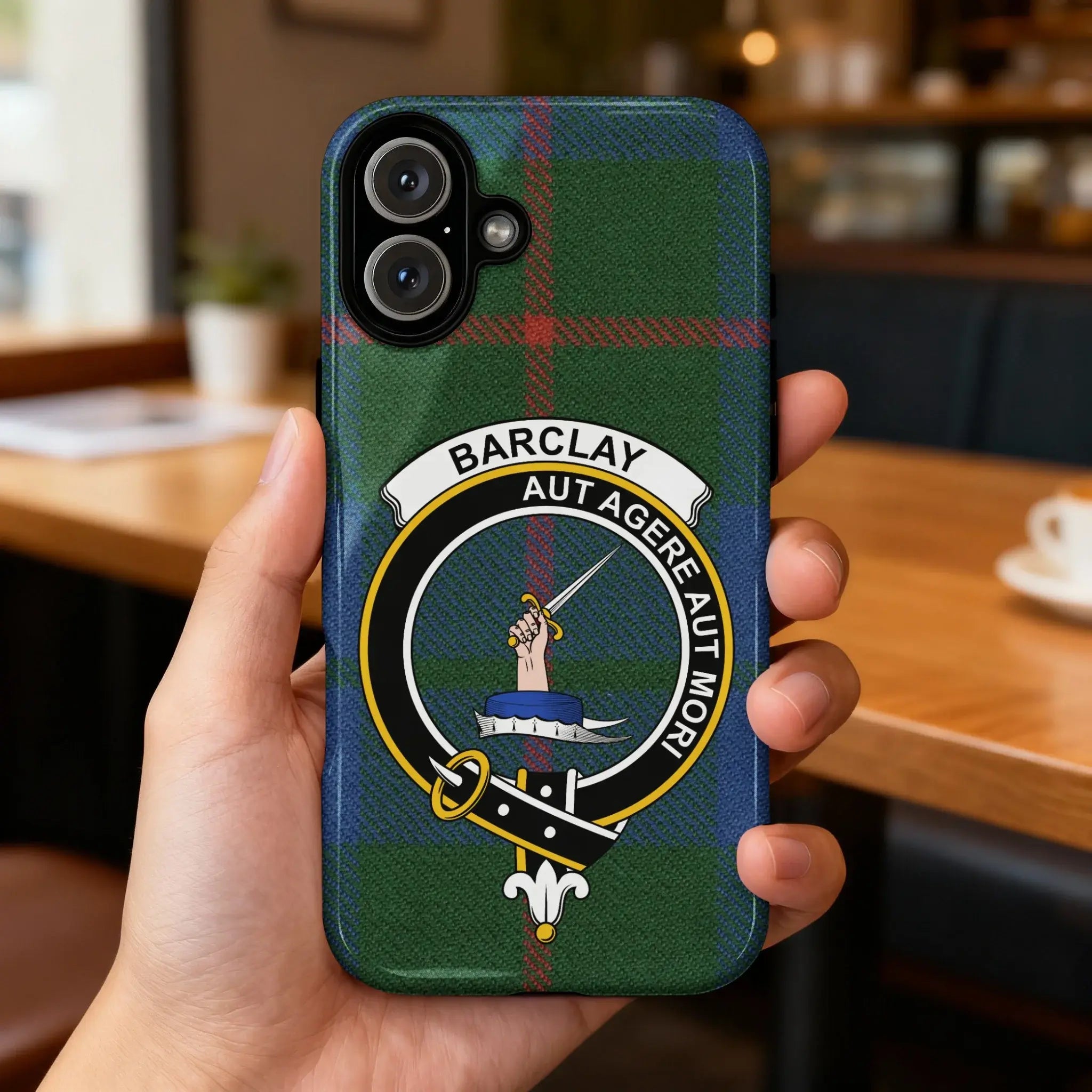 Barclay Aut Agere Aut Mori clan crest phone case — slim profile, Scottish heritage design for Samsung