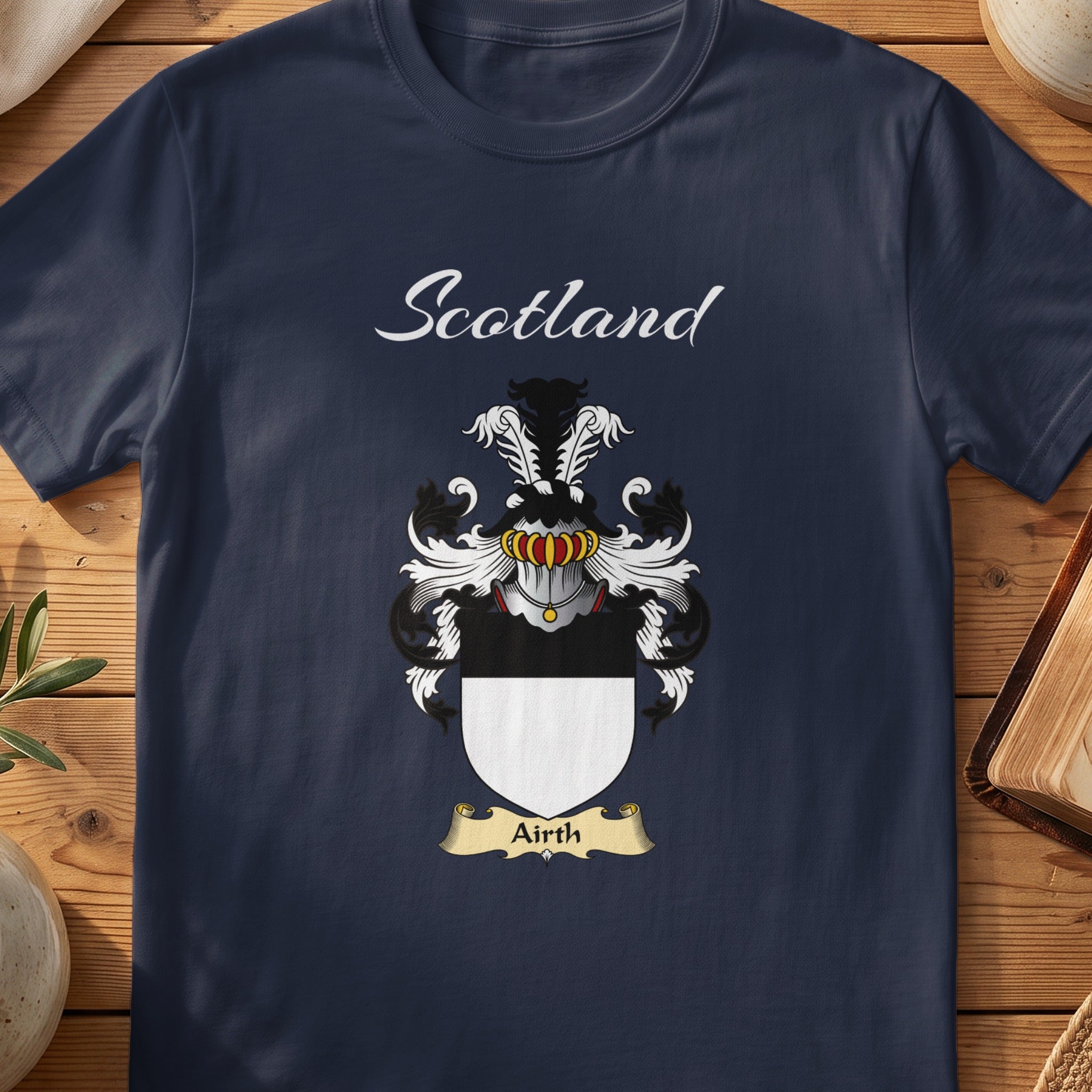 Airth Scottish family shield T-shirt in Navy