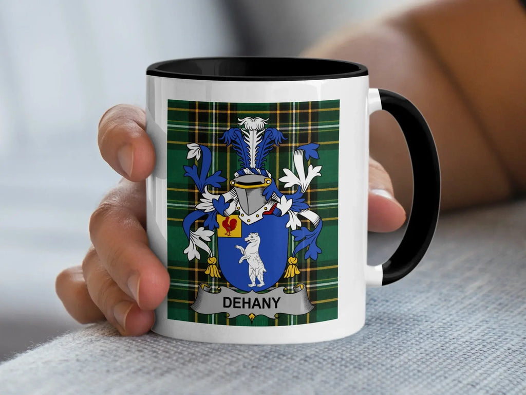 Dehany Irish family crest black accent mug