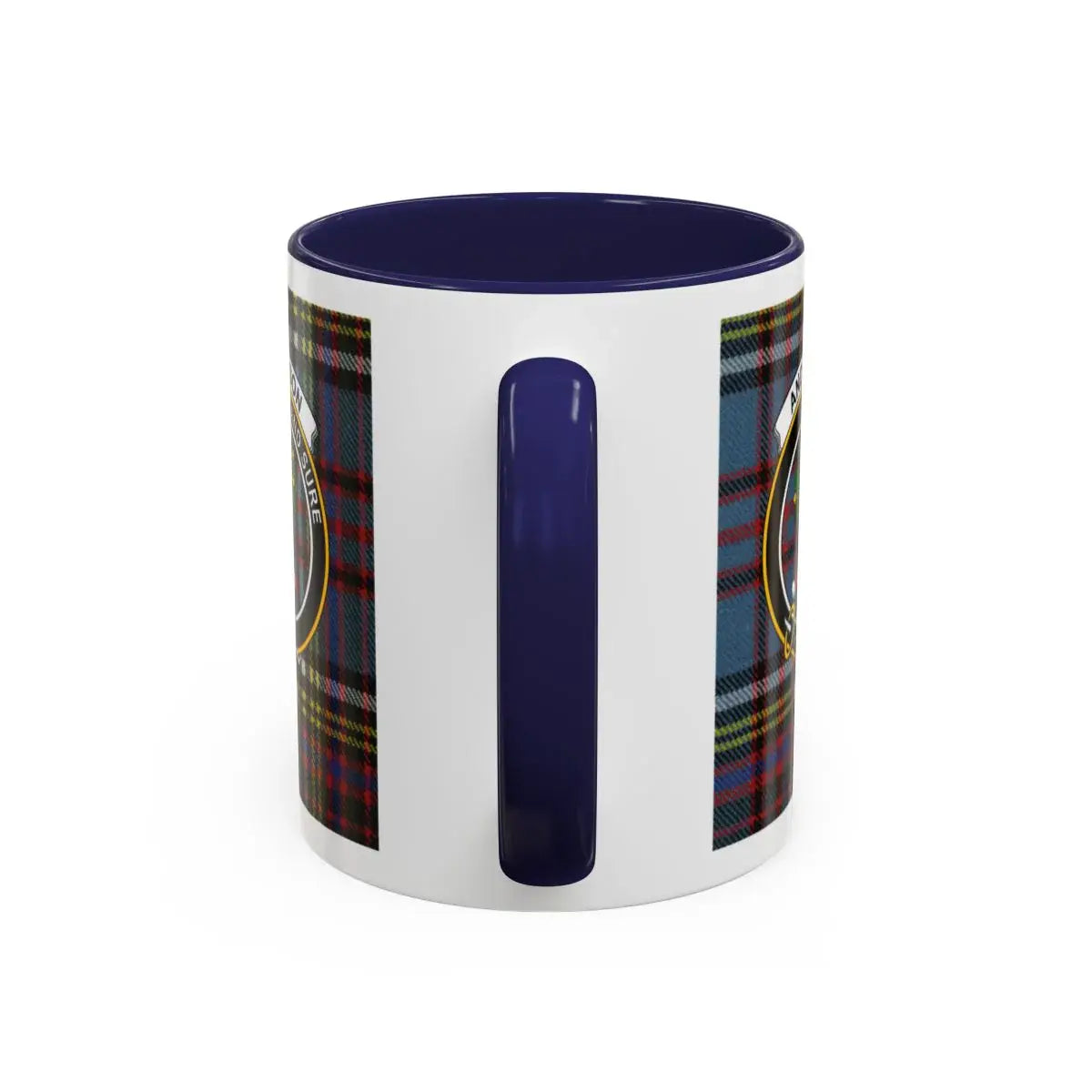 Anderson clan accent mug lifestyle shot — tartan handle detail, 11oz ceramic mug