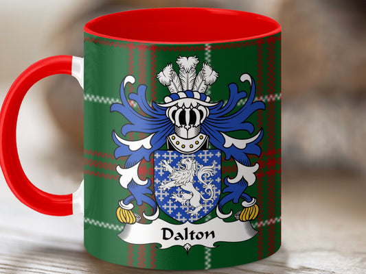 Dalton Coat of Arms Welsh National Tartan Background Mug - Living Stone Gifts