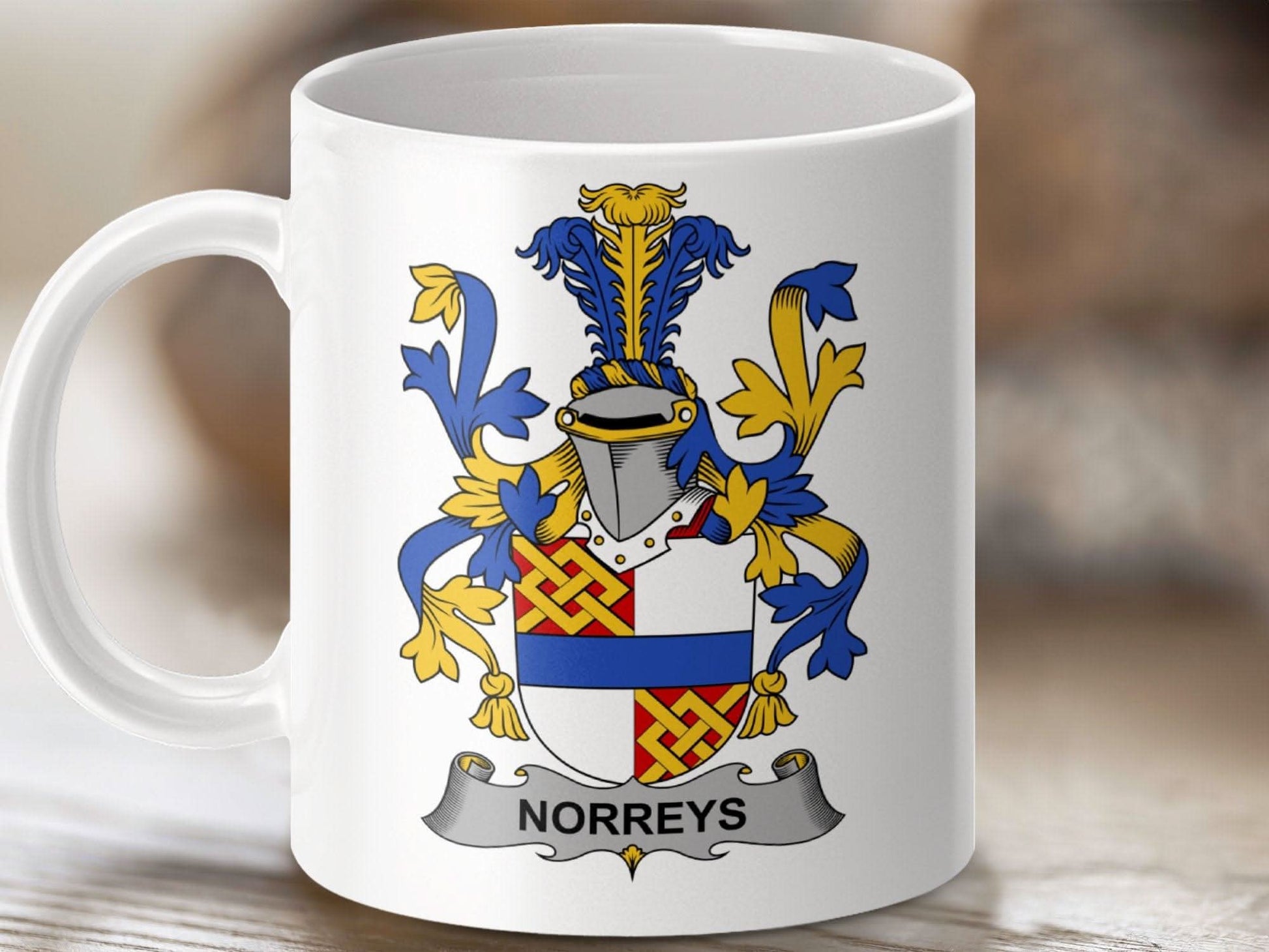 Norreys Family Crest Coat of Arms Design Mug - Celtic Ancestry Gifts