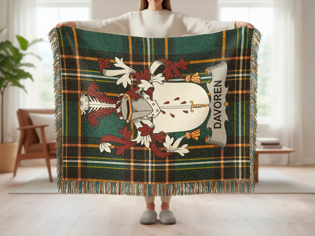 Davoren Clan Crest Tartan Plaid Pattern Throw Blanket