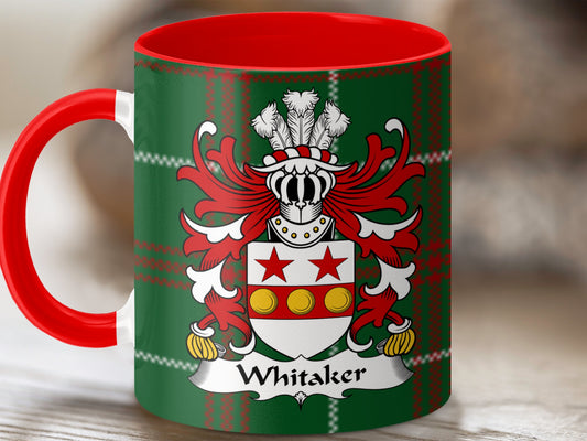 Whitaker Welsh Surname Coat of Arms Tartan Mug - Living Stone Gifts