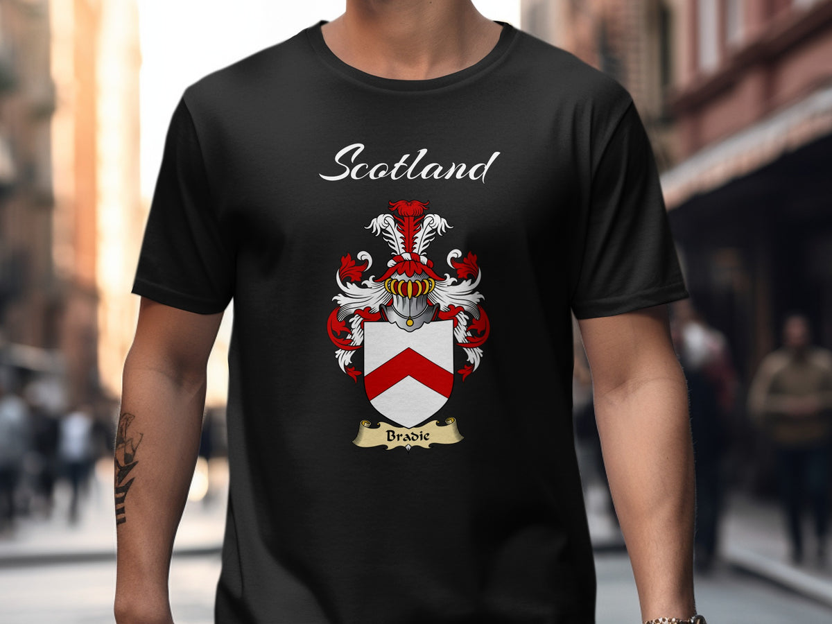 Bradie Scottish family shield design on Black T-shirt