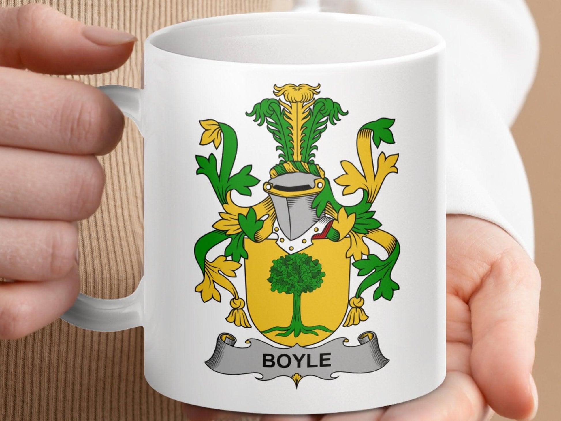 Boyle Family Crest Tree Shield Design Mug - Celtic Ancestry Gifts
