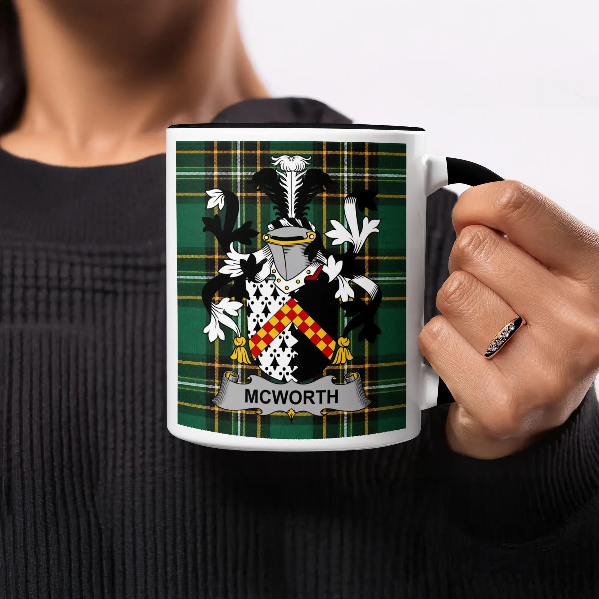McWorth Irish heritage mug with black handle and interior