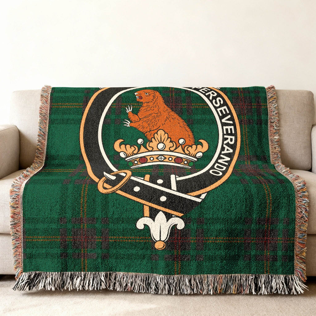 Green Tartan Blanket with Royal Crest and Beaver Design